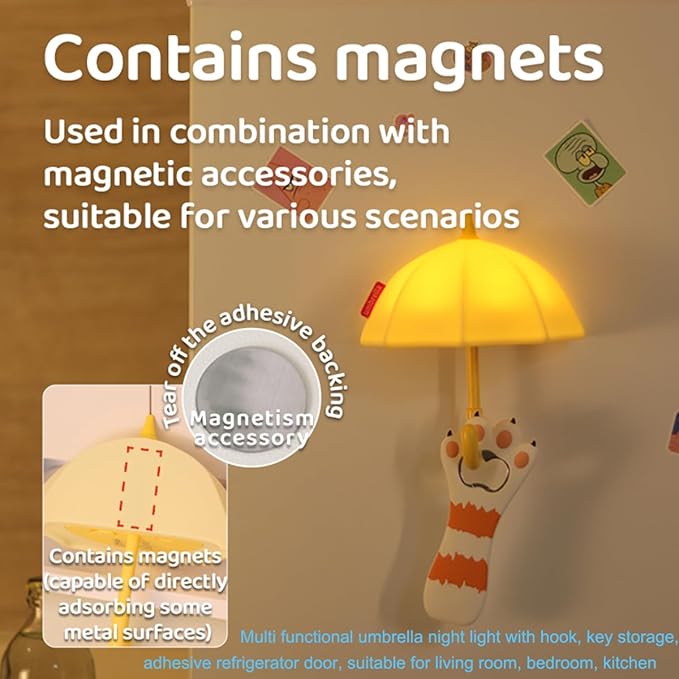 Umbrella Night Light for Kids,Light-Up Magnetic Fridge Lamp,Rechargeable Silicone Lamp for Baby Nursery,3 Levels Dimmable 30 minute timer,Squishy Bedside Night Lamp for Bedroom Kitchen