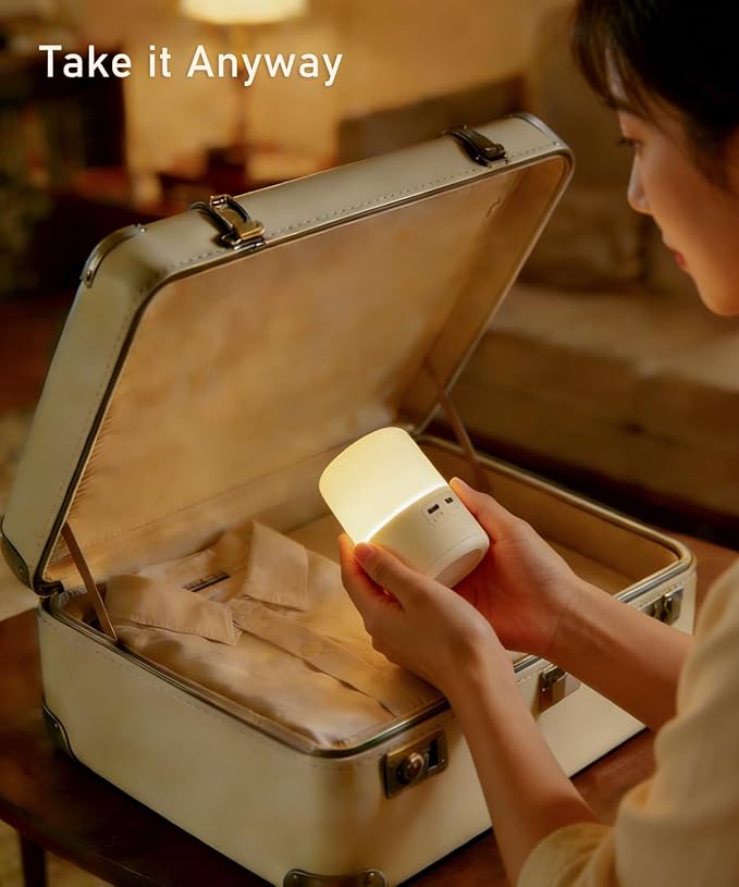 Portable Baby Night Light, Dimmable and 3 Light Color Touch Nursery Lamp, Soft Eye Caring, Rechargeable Cordless LED Night Light for Kids Adults