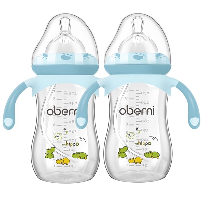 Baby Bottles, Weighted Straw Toddler Milk Bottles with Non-Slip Handle, Size + Variable Fast Flow, 12+ Months, BPA-Free, Blue/2Pack/9oz