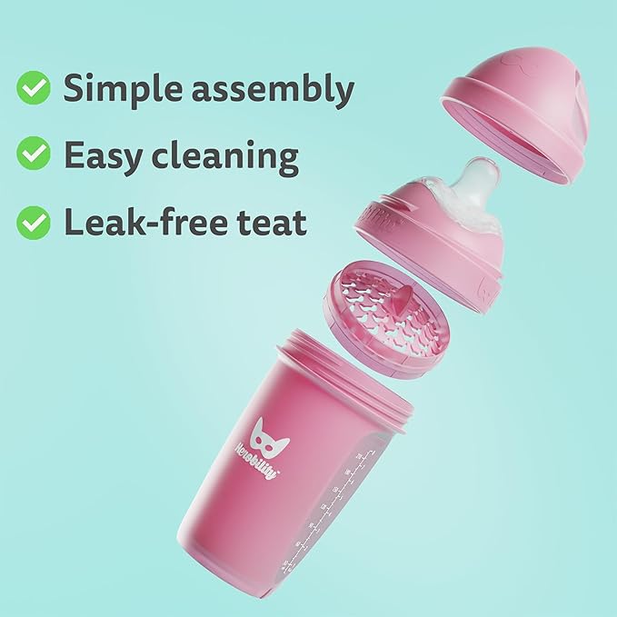 Herobility Double Anti-Colic Baby Bottles – 12 fl oz/340ml – 3-Pack – Peach
