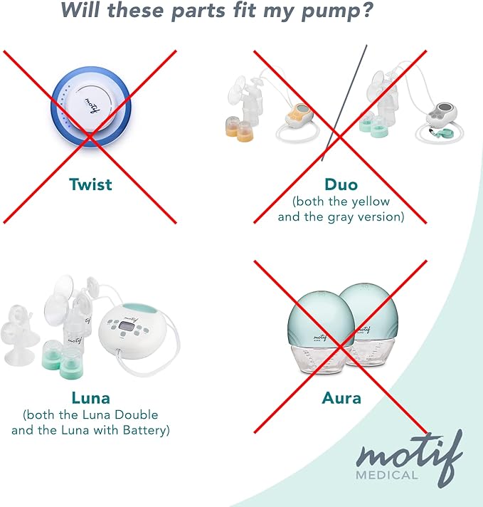 Motif Medical Luna Double Breast Pump Replacement Parts - Breast Pump Parts W/Bottles, Nipples, Tubing, Valves, Breast Shields (21mm), Diaphragms, Connectors & More - Safe Easy-to-Use Breast Pump Kit