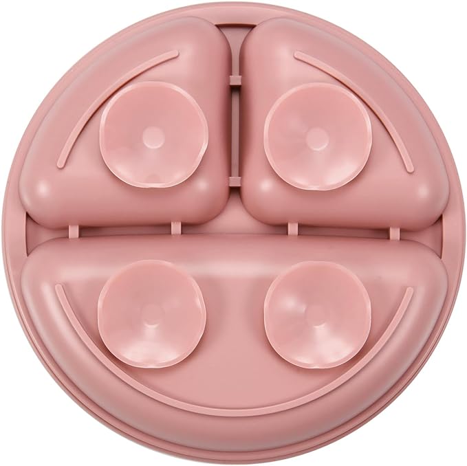 PandaEar 2 Pack Toddler Divided Suction Plates with 2 Spoons 2 Forks for Babies | Silicone Baby Led Weaning Supplies Self Feeding Eating Utensils | BPA-Free Silicone Baby Feeding Set -Pink