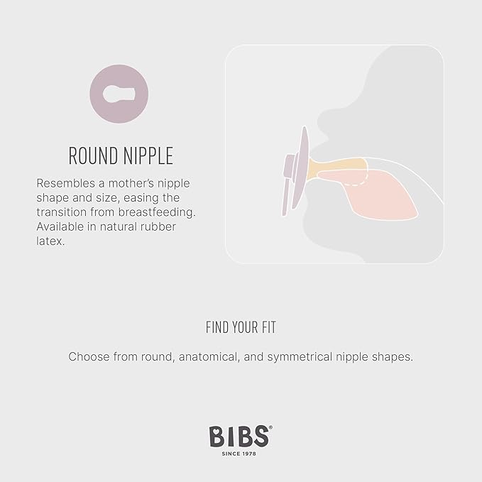 BIBS Pacifiers Colour Collection | Natural Rubber Baby Pacifier | Round Nipple | Set of 2 BPA-Free Soothers | Made in Denmark | 18+ Months (Pack of 2) | Vanilla Night