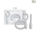 ezpz Oral Development Tools (3 Pack in Pewter) - 3 Months+ - Non-Slip Loop, Smile and Stick 100% Silicone Tools - Prepare for Chewing + Solids - Baby-Led Weaning Supplies