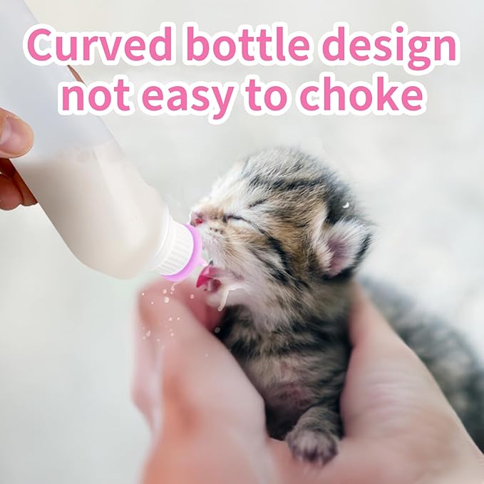5Pack Kitten Bottle for Nursing Puppy Milk Kitten Bottles Feeding Kit Silicone Nipple for Newborn Pets Kittens, Puppy,Squirrel (Pink)