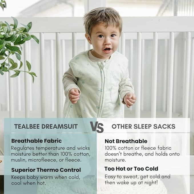 Tealbee Dreamsuit Toddler Sleep Sack with Feet – Walker Sleep Bag with Legs, Rayon made from Bamboo, Winter 1.5 TOG, 2-Way Zipper, 2T-3T - Seashell