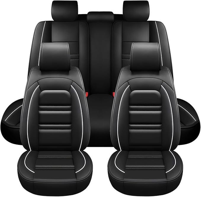 Seat Covers for Infiniti qx60 2014-2025 | 5-Seats Leather Seat Covers, Easy to Install Automotive Seat Covers Full Set (Full Set, Black&White Line)