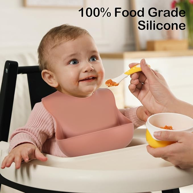 Silicone Bibs for Babies Toddler Set of 3, BPA Free, Soft Adjustable Waterproof Bibs for Feeding Essentials