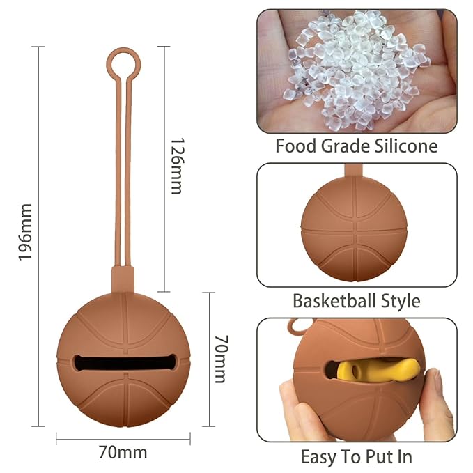 Pacifier Holder Case | Basketball Pacifier Holder | Silicone Pacifier Container | Travel Pacifier Case Holder | Keep Pacifier Clean and Accessible | Food Grade Silicone | Made by Tushi (Brown)