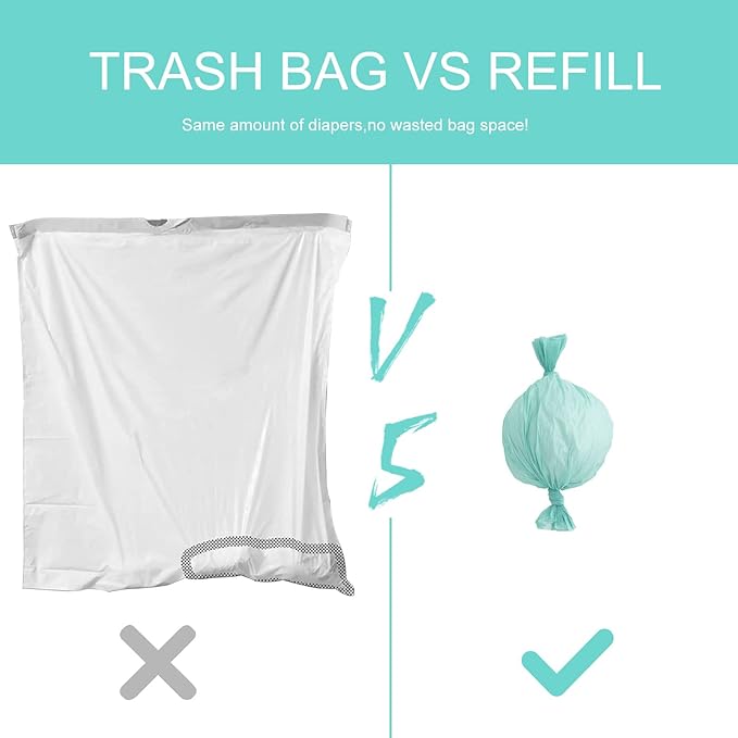 Diaper Pail Liner Refills Bags Compatible with Janibell Akord 330 Series Adult Diaper System, Green, Lightly Scented, 8 Count