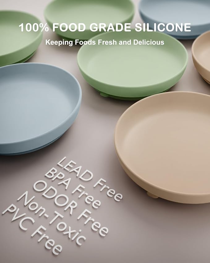 Classic Silicone Suction Plates for Toddler Baby Kids (3 Pcak), BPA Free Baby Plates with Suction that Stick & Stay, Deeper Toddler Dishes Microwave & Dishwasher Safe