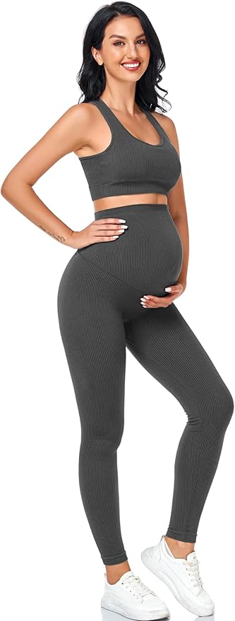 Women's Maternity 2 Piece Outfit Set - Bra & Shorts for Pregnancy - Yoga workout Lounge Wear Sets