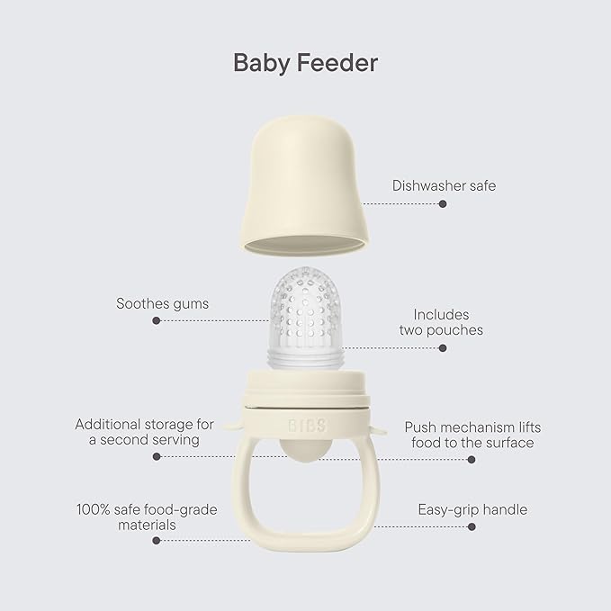 BIBS Baby Feeder with 2 Silicone Nipples, Compatible with Freezer Tray, Easy-Grip, BPA-Free - Ideal for Teething & Self-Feeding, 4+ Months - Blush