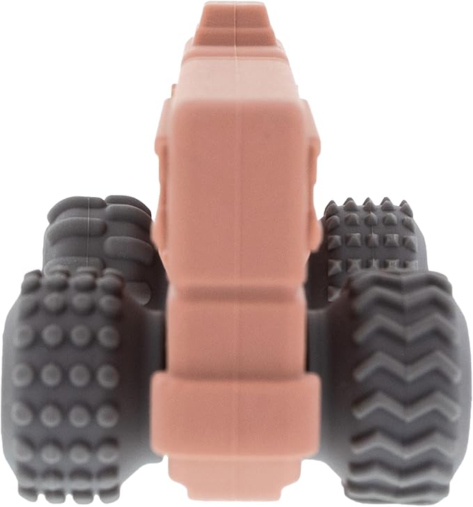 Nuby Silicone Teether Toy for Babies - Textured Teething Red Firetruck with Moving Wheels - Soothes Sore Gums - Encourages Tactile Development and Hand-Eye Coordination - Ages 6+ Months