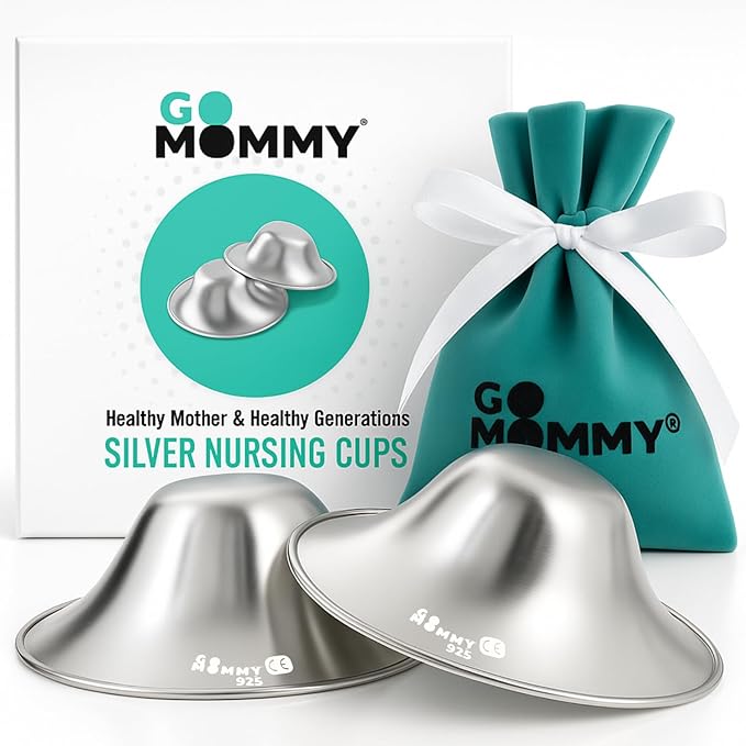 999 Pure Silver Nipple Shields for Breastfeeding Newborn & A Breastfeeding Essential by Go Mommy - Silver Nursing Cups for Sore Nipple Relief, Protects & Heals Cracked Nipples