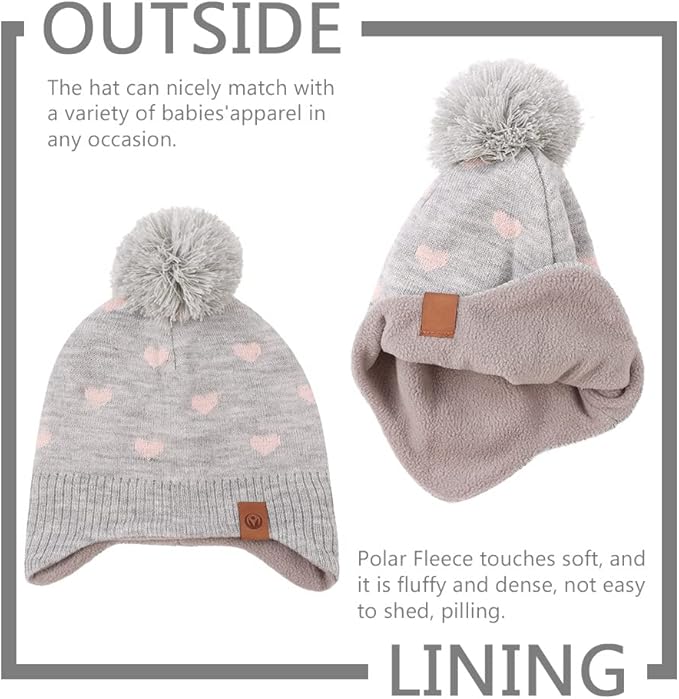 JANGANNSA Knitted Baby Hat Scarf Set Winter Warm Boys Girls Beanie Fleece Lining Toddler Kids Hats with Pompom