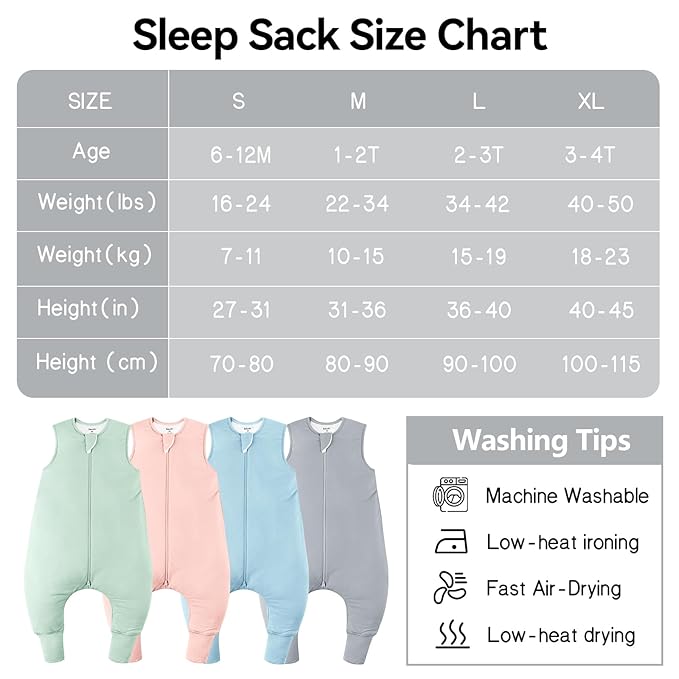 Rayon Made From Bamboo Sleep Sack 12-24 Months 0.5 Tog Ultra Soft Summer Toddler Sleep Sack 1t-2t with Feet 2-Way Zipper Lightweight Sleeping Bag Baby Wearable Blanket (2 Pack)-Green & Gray