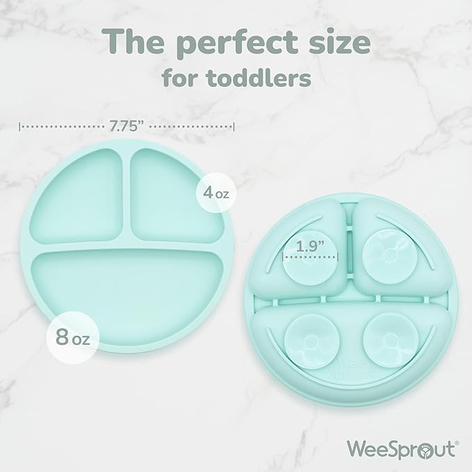 WeeSprout Suction Plates with Lids for Babies & Toddlers, 100% Silicone Dinnerware Stays Put, Divided Design for Picky Eaters, Microwave & Dishwasher Friendly, 3 Pack (Matte Pink, Purple, Blush Pink)