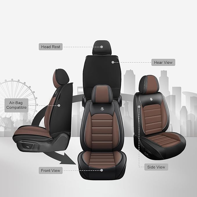JOJ Fit for Toyota Highlander 2001-2022 Seat Covers,7 Seat Car Seat Cover,No-Slip Waterproof Breathable Faux Leather Automotive Seat Covers Auto Interior Covers,Full Set,Black Coffee
