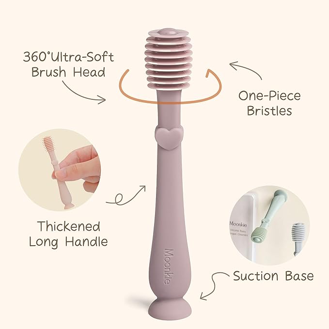 Moonkie Baby Tongue Cleaner, Toddler Toothbrush, Baby Oral Cleaner Newborn Kit for 3 Months+, 3 Pcs (Blue/Mint/Sand)