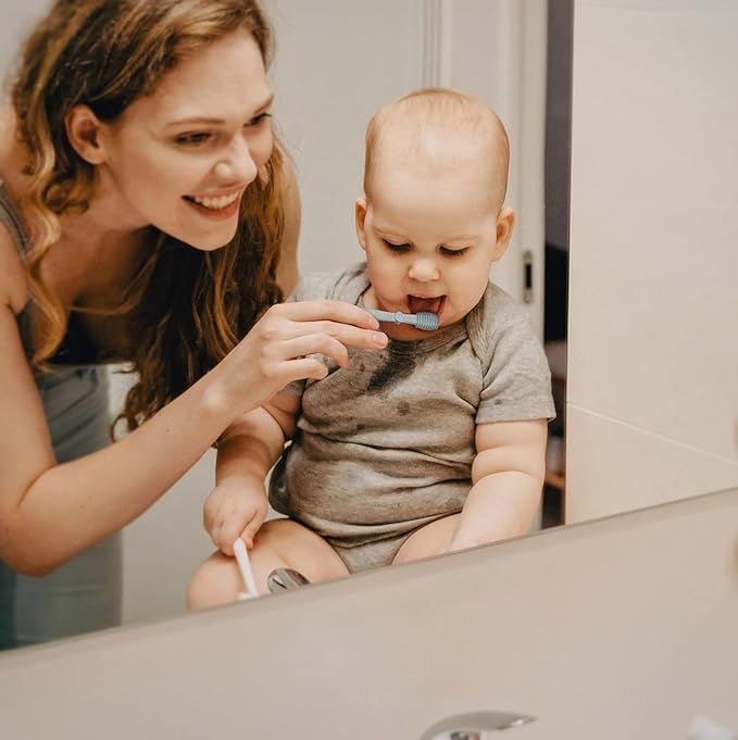 Moonkie Baby Tongue Cleaner, Toddler Toothbrush, Baby Oral Cleaner Newborn Kit for 3 Months+, 3 Pcs (Croissant/Apricot/Sand)