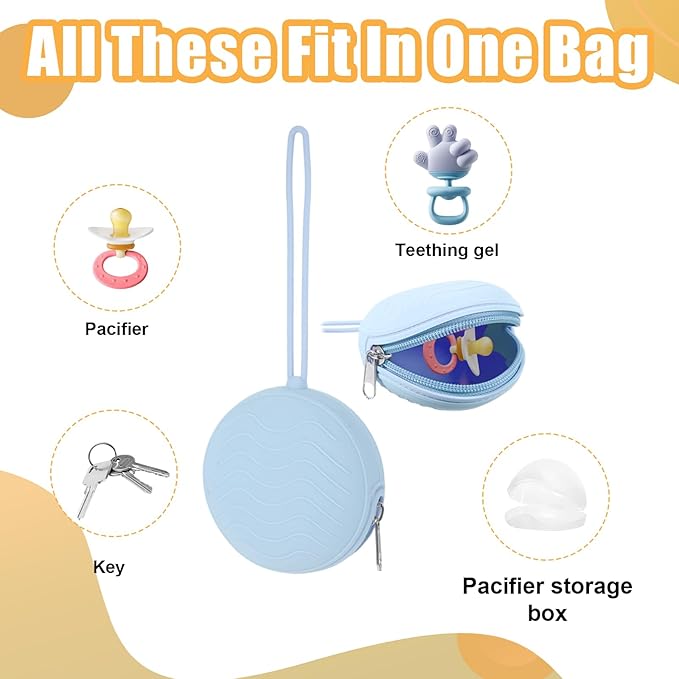 2 Pack Pacifier Holder Case, BPA-Free Silicone Portable Pacifier Case Holder Pouch for Baby Boys & Girls, Travel Storage Container for Newborn, Diaper & Strollers(Light Grey/Blue)