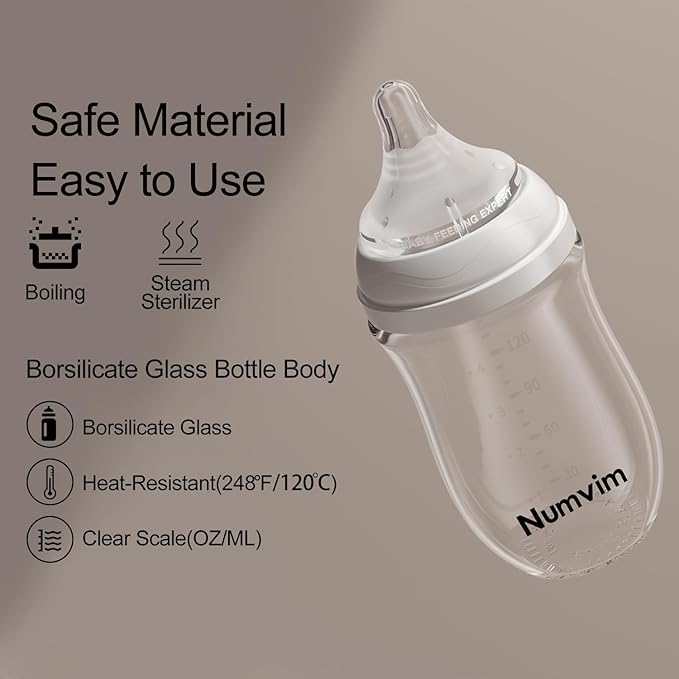 Natural Glass Baby Bottles Gentle & Extra Slow Flow, Newborn Breastfeeding Bottle with Anti Colic Nipple for 0 Months Babies, 3 Packs (White (8 Ounce), 1 Count (Pack of 3))