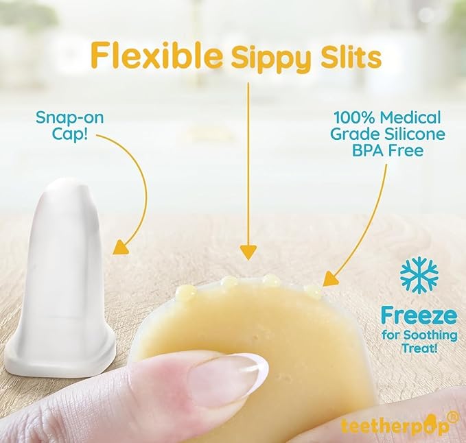 Teetherpop Fillable Silicone Teether for Babies – Breastmilk Popsicle Molds for Teething with Spill-Proof Sippy Slits – Freezable Baby Teethers for Liquids & Purées - Cool Relief (PinkLimon & Fuchsia)