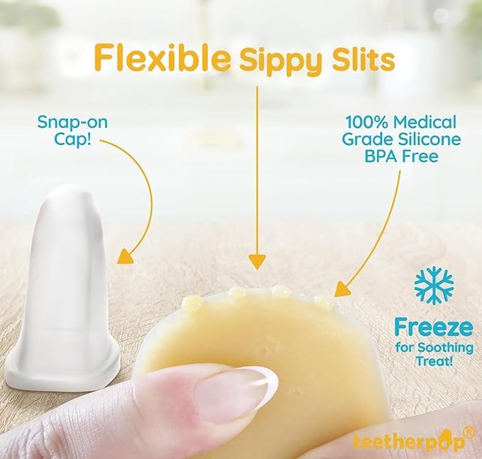Teetherpop Fillable Silicone Teether for Babies – Breastmilk Popsicle Molds for Teething with Spill-Proof Sippy Slits – Freezable Baby Teethers for Liquids & Purées - Cool Relief (BlueLime & LimonTeal