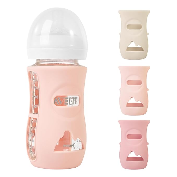 3 Pack Silicone Sleeves for Philips Avent Natural Glass Baby Bottles, Anti Breakage Baby Bottle Holder for Baby Girls, Compatible with Philips Avent Glass Natural Baby Bottle, 8 oz