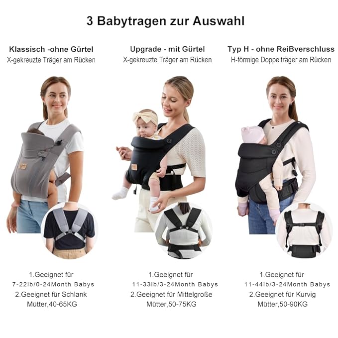 Baby Carrier Newborn to Toddler, Ergonomic Safe Soft Breathable Infant Carrier with Adjustable Head Neck Support - Outdoor Kangaroo Front & Back Carry Baby Carriers for Baby 8-40lbs (Black)