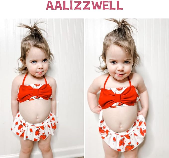 Aalizzwell Baby Girl 2-Piece Bikini Swimsuit with Hat