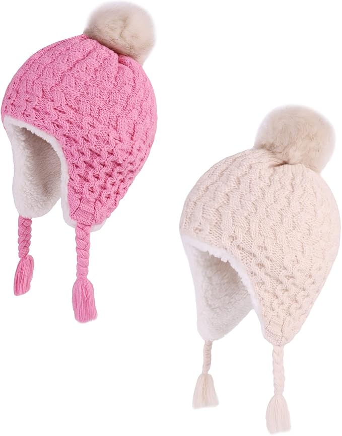 LANGZHEN Toddler Kids Infant Winter Hat,Earflap Knit Warm Cap Fleece Lined Beanie for Baby Boys Girls