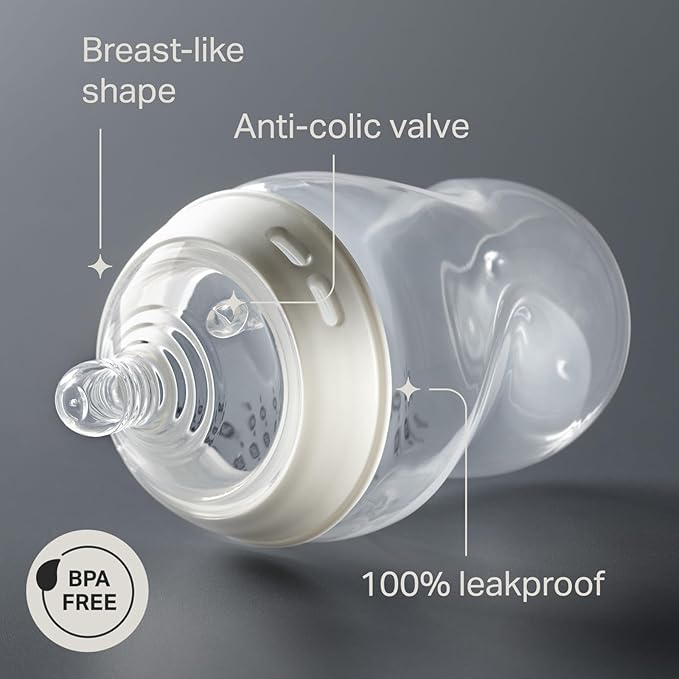 Tommee Tippee Natural Start Baby's First Bottle and Pacifier 8 Piece Set, 2 x 5oz and 2 x 9oz Anti-Colic BPA Free Bottles, 2 Extra Slow and Medium Flow Nipples, 2, 0-6 Month Pacifiers, Clear