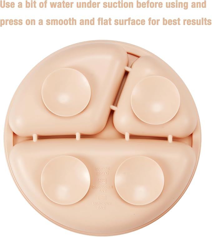 PandaEar 2 Pack Silicone Divided Suction Plates with 2 Spoons 2 Forks for Babies & Toddlers | Baby Led Weaning Supplies Self Feeding Eating Utensils | BPA-Free Silicone Baby Feeding Set -Pink & Linen