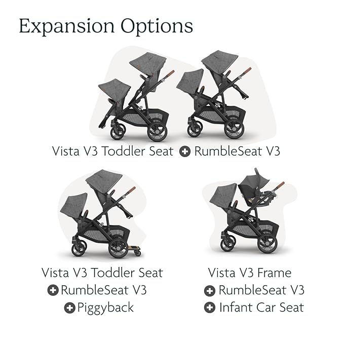 UPPAbaby RumbleSeat V3 Second Lower Seat - Compatible with Vista V2 and Vista V3 - All-Weather Seat + Magnetic Buckle – Adapters Included - Gwen (Green Mélange/Carbon Frame/Saddle Leather)
