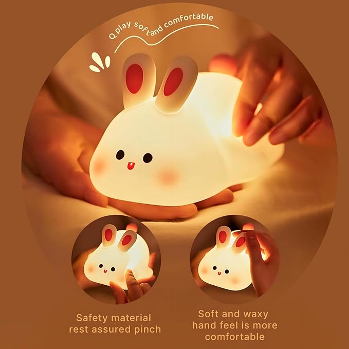 S NMT Cute Rabbit Silicone Night Lights Cartoon Bedroom Lamp for Children's Room Decor, USB Rechargeable Timing Dimming Silicone Sleep Light for Kids, Toddler, Baby