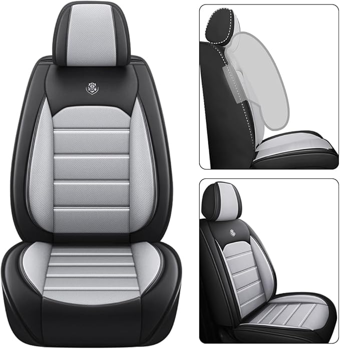 Leather Seat Cover for Ford Edge 2010-2026,Waterproof Soft Seat Covers,Interior Accessories Seat Covers Cushion Vehicle Protector Airbag Compatible(Black&Gray,Full Set)