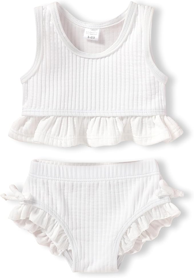 HAPPYMA Baby Swimsuit Toddler Girl Bathing Suit Summer Solid Color Bikini Set Beach Two Piece Swim Wear