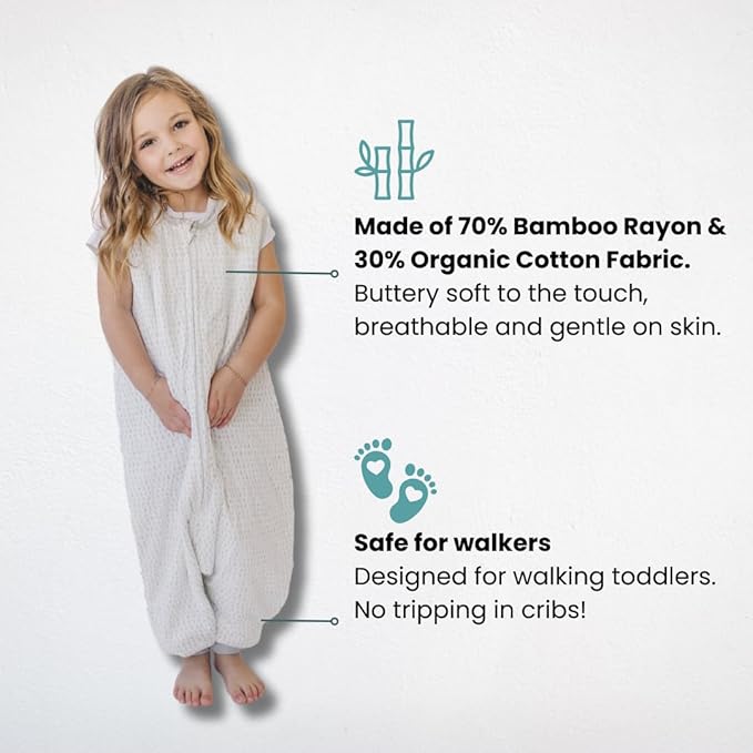 Tealbee Dreamsuit Toddler Sleep Sack with Feet – Walker Sleep Bag with Legs, Rayon made from Bamboo, Summer 0.8 TOG, 2-Way Zipper, 2T-3T - Dash