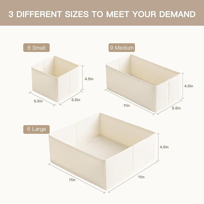 Criusia Drawer Organizer Clothes, 21 Pack Dresser Organizer for Baby Clothes, Underwear, Sock - Foldable Closet Organization and Storage Dividers Bins for Nursery, Bedroom (Beige)