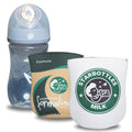 Coffee Themed Coozies for Baby Bottles - Funny Gift for New Parents & Baby Showers - (2 Premium Designed Neoprene Coozies + BPA/Lead/Phthalate Free Bottle Included) (Design 2)