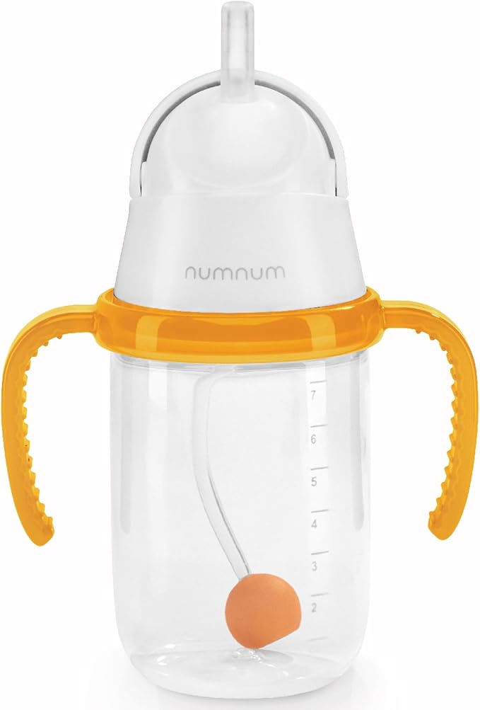NumNum Baby Straw Cup, Weighted Straw Cup, Spill Proof Sippy Cups with Straw for 6-12 Months, Toddler Drinking Cups, Baby Essentials (1-Pack, Orange)