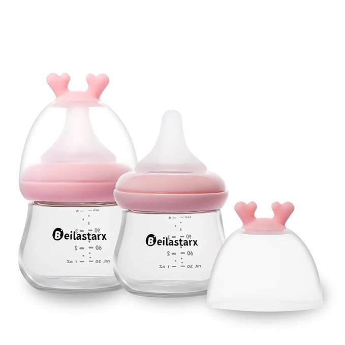 Glass Baby Bottles with Natural Response Nipple Size SS - Anti Colic Baby Bottles Wide Neck Slow Flow Baby Bottle (Red, 4oz (Pack of 2))