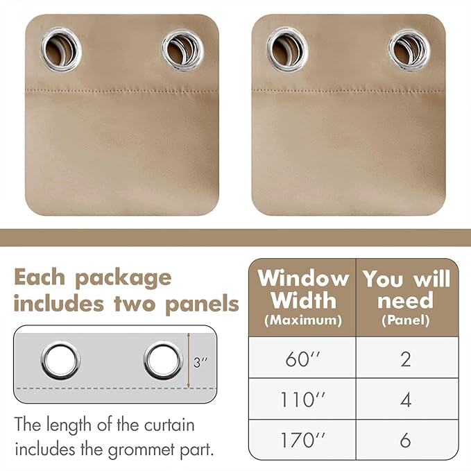 MIULEE Blackout Curtains 95 Inches Long for Bedroom Living Room Thermal Insulated Room Darkening Grommet Top Solid Light Blocking Drapery Set of 2 Window Panels Beige