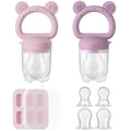 2 Pack Silicone Baby Fruit Feeder with Mini Freezer Tray, Breastmilk Popsicle Molds for Infant Teething Relief, Baby Teethers, Fresh Food Feeder for Safe Infant Self Feeding - Purple