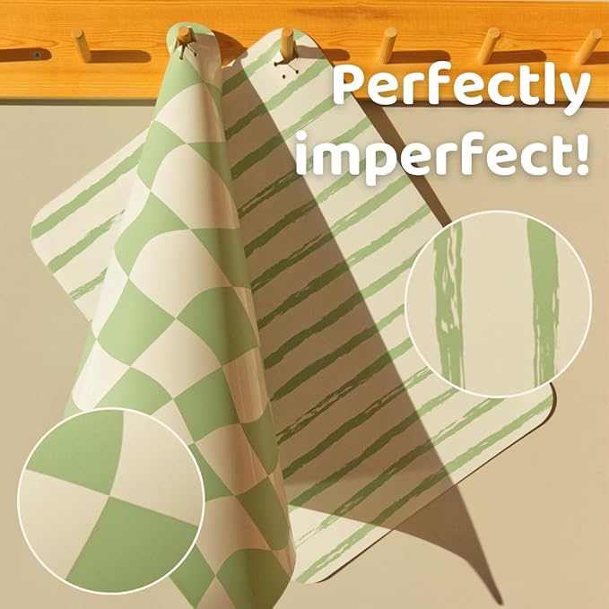 APLAINR Proud Placemats, Silicone Placemats for Babies, Toddlers & Kids, Activity Mats for Children, Checkered and Stripe Patterns, Non Slip, 16 x 12 inch, Set of 2, Matcha Green