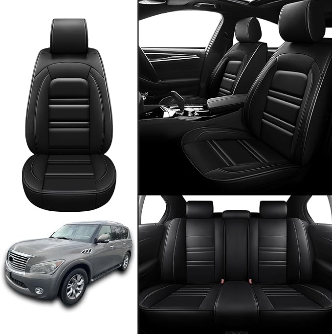 Seat Covers for Infiniti qx56 2004-2013 | 5-Seats Leather Seat Covers, Easy to Install Automotive Seat Covers Full Set (Full Set, Black)