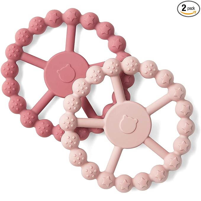 Samigo Ring Baby Teether Toys, Silicone Teething Ring Toys for Babies 0-6 6-12 Months, Baby Teethers 0-3 Months, Infant Teething Relief, Baby Girl Essentials - 2 Pack