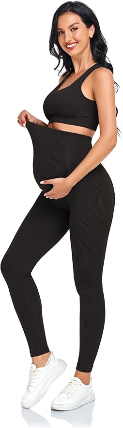 Women's Maternity 2 Piece Outfit Set - Bra & Shorts for Pregnancy - Yoga workout Lounge Wear Sets